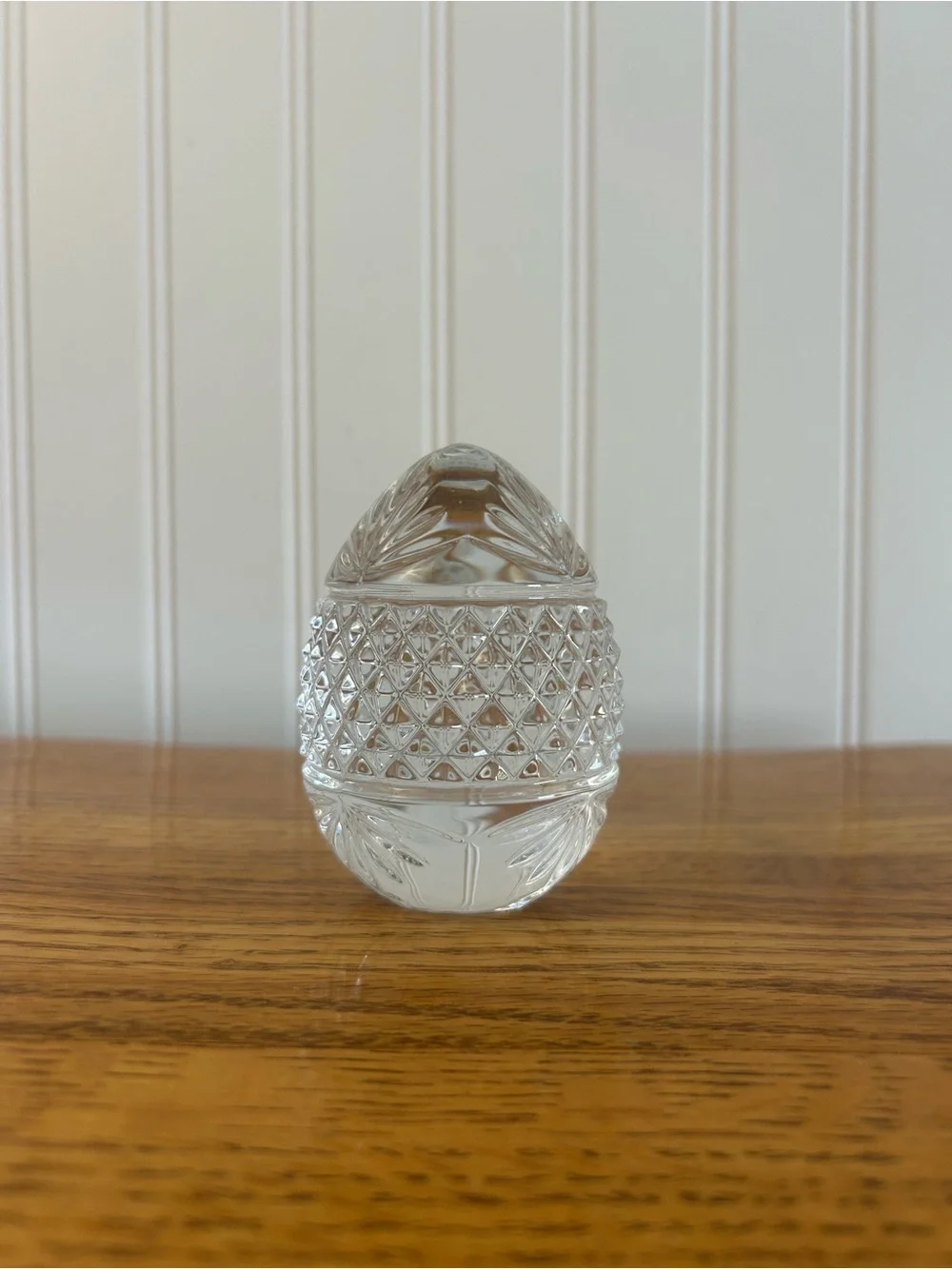 Vintage French diamond-cut lead crystal egg shaped paperweight